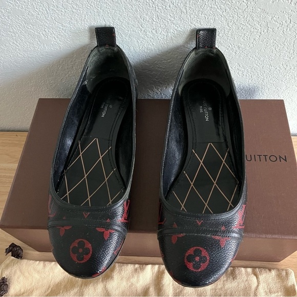 Louis Vuitton Shoes - LOUIS VUITTON sz 36.5 6.5 INFRAROUGE Ballet Flats Black Red Monogram Canvas